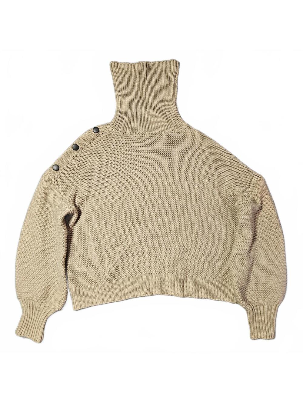 Bohme Women's Beige Turtleneck Sweater Size Medium Chunky Knit Button Detail